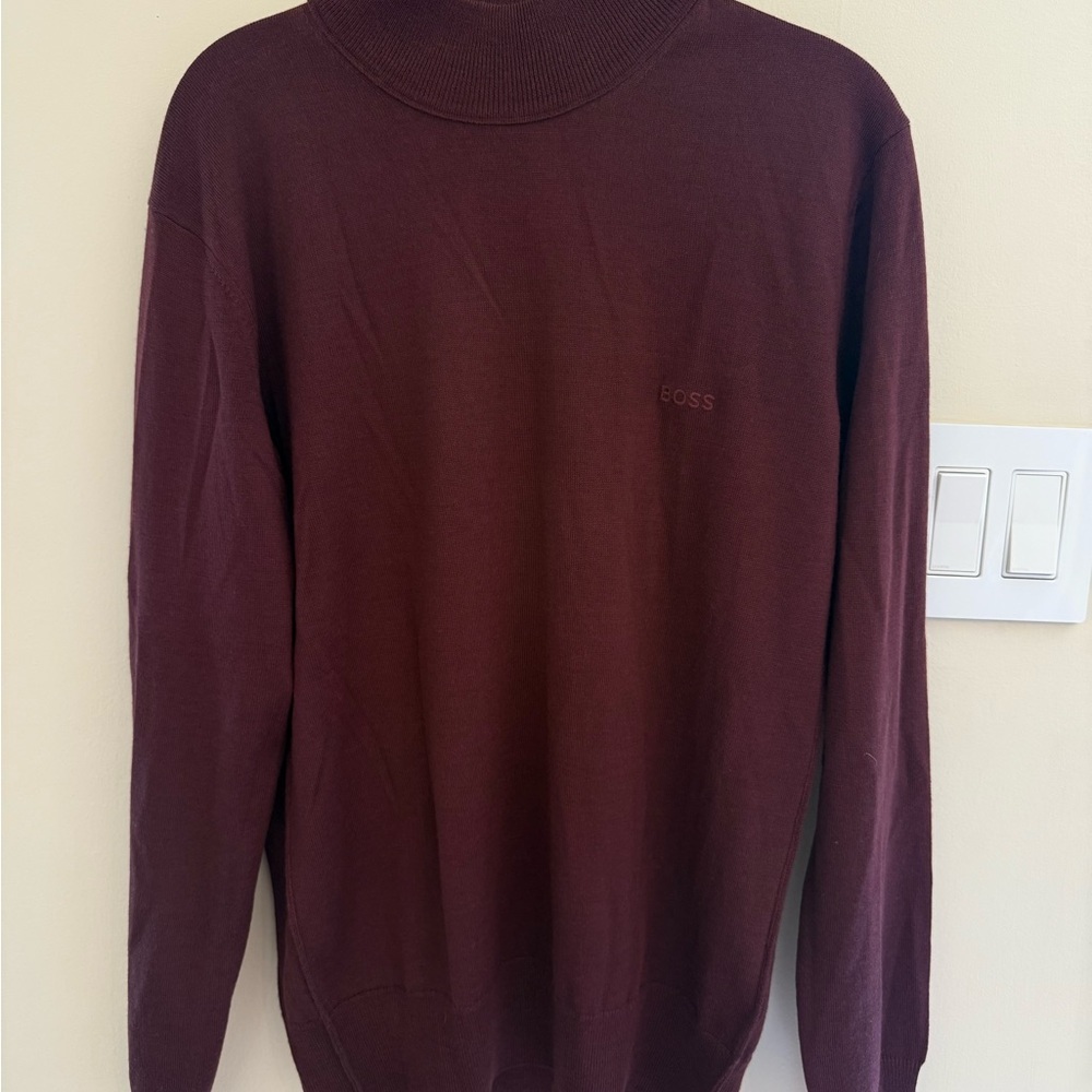 BOSS by Hugo Boss Men’s Mock Neck Maroon Sweater size Medium w/BOSS Embroidery - Picture 2 of 9